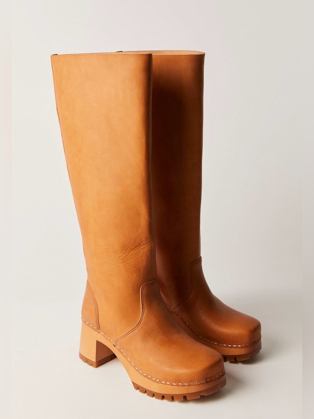 Swedish Hasbeens Cori Tall Clog Boots – Cognac Leather EU 39